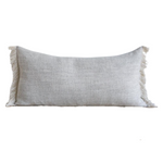 Gray Belgian Linen Fringe Pillow, 16" x  32"