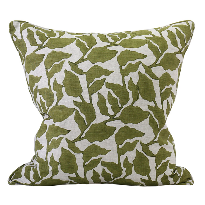 Flores Moss Linen Cushion, 20" x 20"