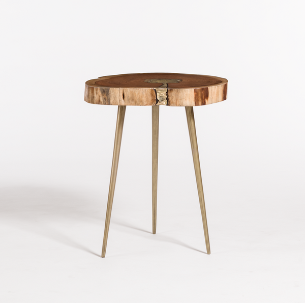 Molten End Table, Natural Finish and Bronze Fill