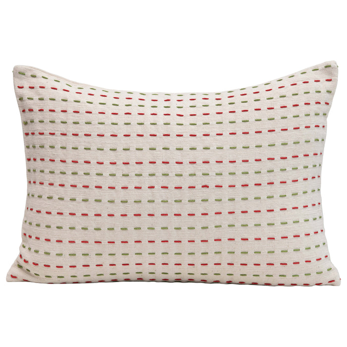 Cotton Pillow, Red & Green Stitch
