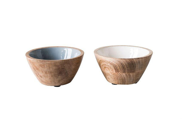 Enameled Mango Wood Bowl, Gray