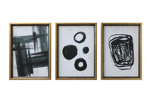 Wood Framed Glass Wall Decor With Black Abstract Print, 3 Styles