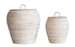 Hand-woven Baskets with Lids - Whitewashed, 2 Sizes