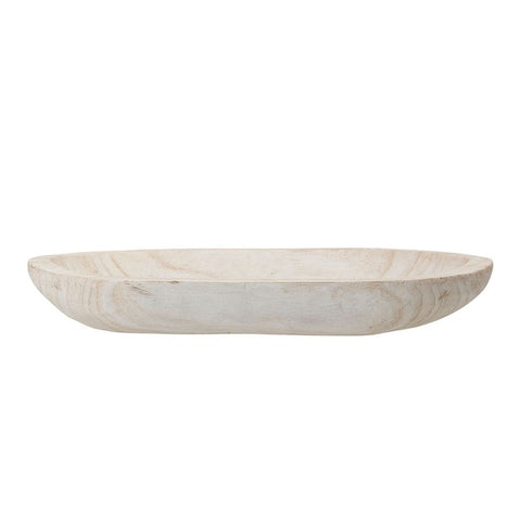 Decorative Hand-Carved Paulownia Wood Bowl, Whitewashed