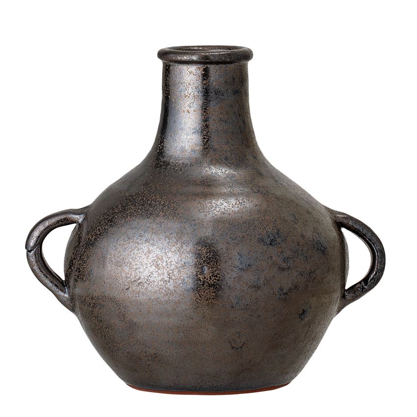 Terra-Cotta Vase W/ Handles, Metallic Reactive Glaze