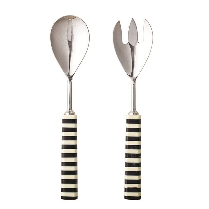 Stainless Steel & Resin Salad Servers, Black & White, Set Of 2