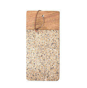 Wood And Terrazzo Tray/Cutting Board With Leather Tie, Mustard Color
