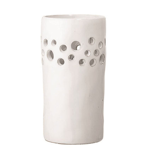 Stoneware Tealight Holder With Cutouts, Matte White