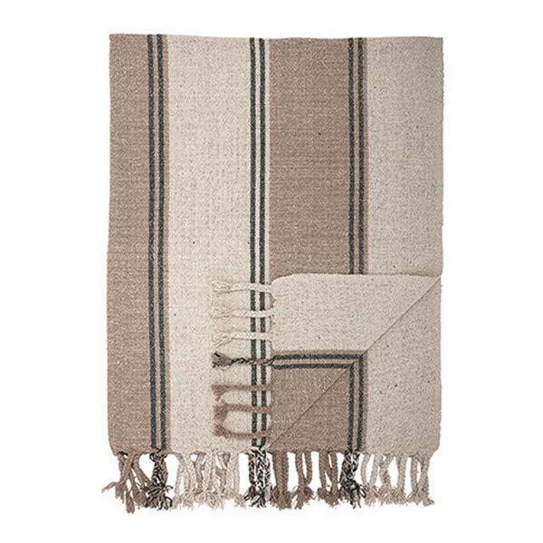 Recycled Cotton Blend Woven with Stripes & Fringe