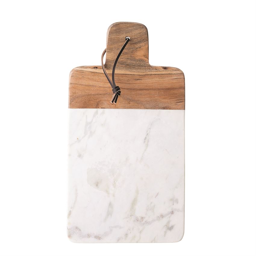 Marble & Mango Wood Tray/Cutting Board With Leather Tie