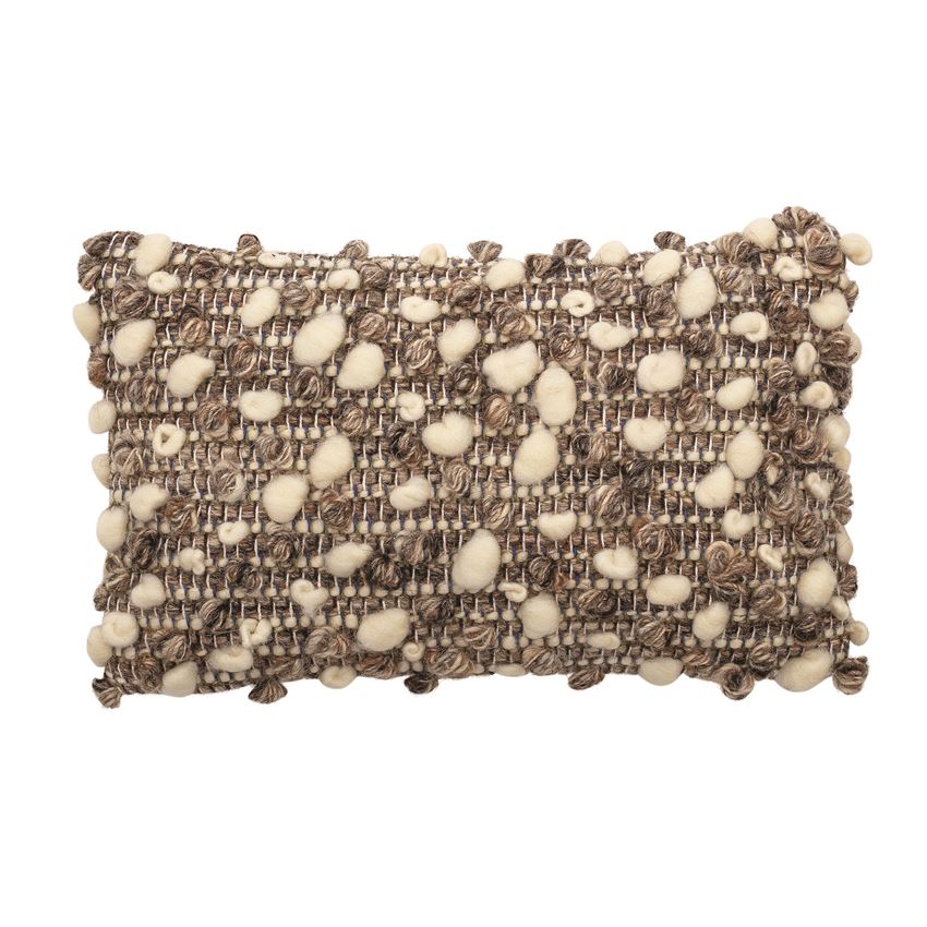 Hand-Woven Boucle Lumbar Pillow, Brown & Natural