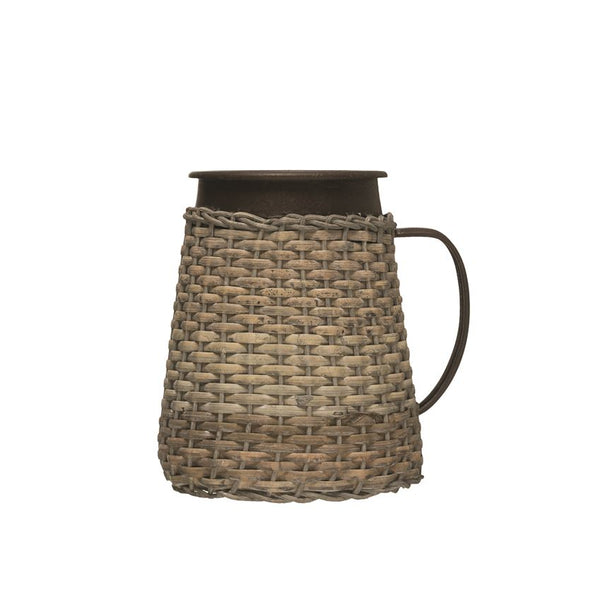 Metal & Woven Rattan Pitcher
