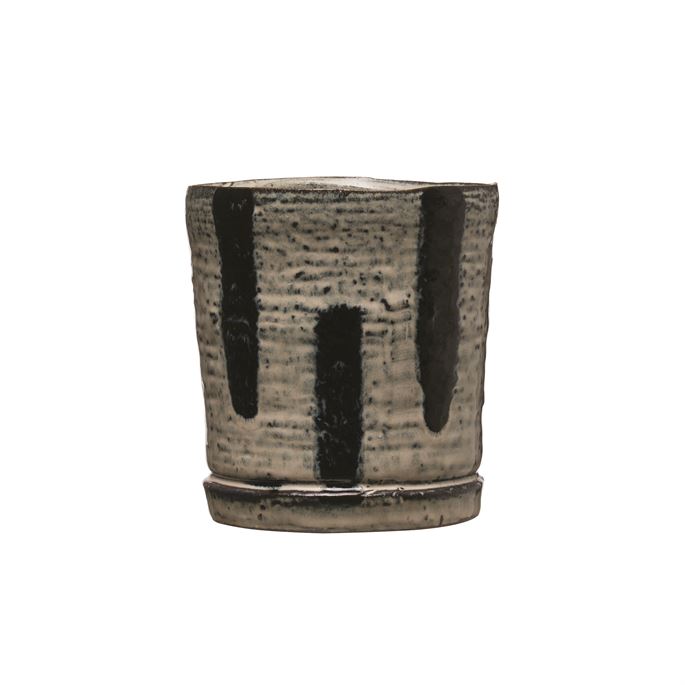 Stoneware Pot, Reactive Glaze, Blue & White