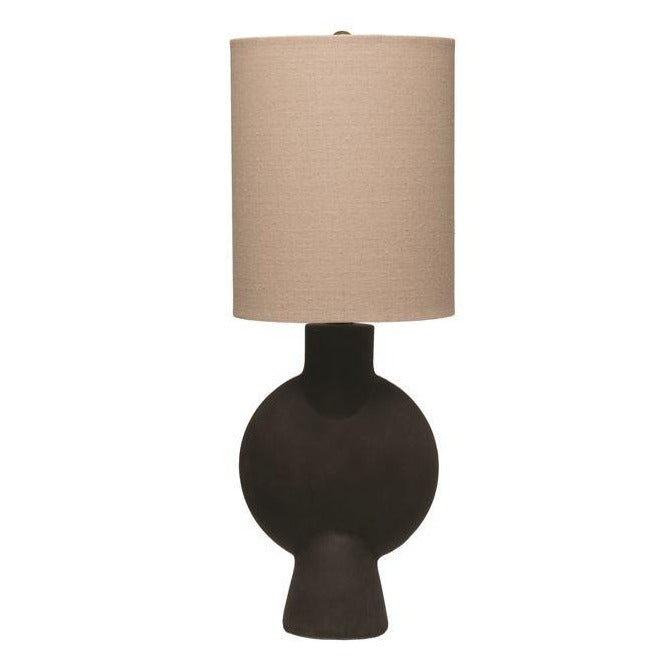 Terra-Cotta Table Lamp W/ Linen Shade, Matte Black