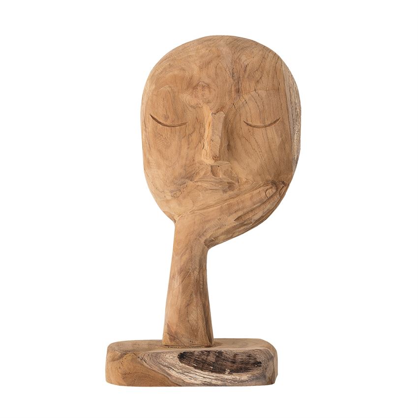 Hand-Carved Teak Wood Face Resting On Hand
