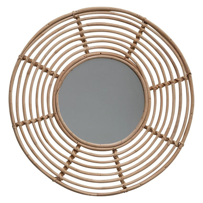 Round Rattan Wall Mirror, 23.5"D