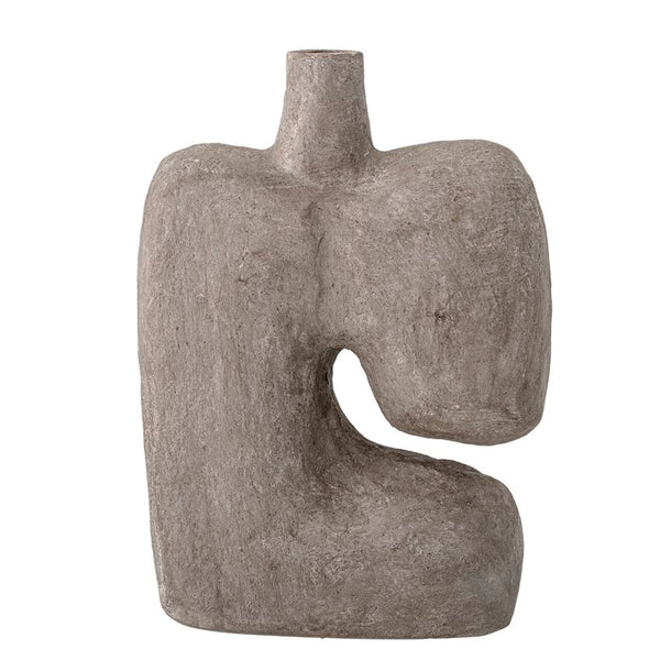 Decorative Handmade Paper Mache Abstract Shaped Vase, Distressed Grey Wash