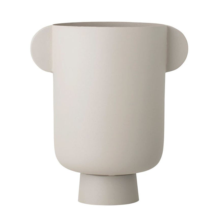 Metal Vase with Handles, Matte Beige