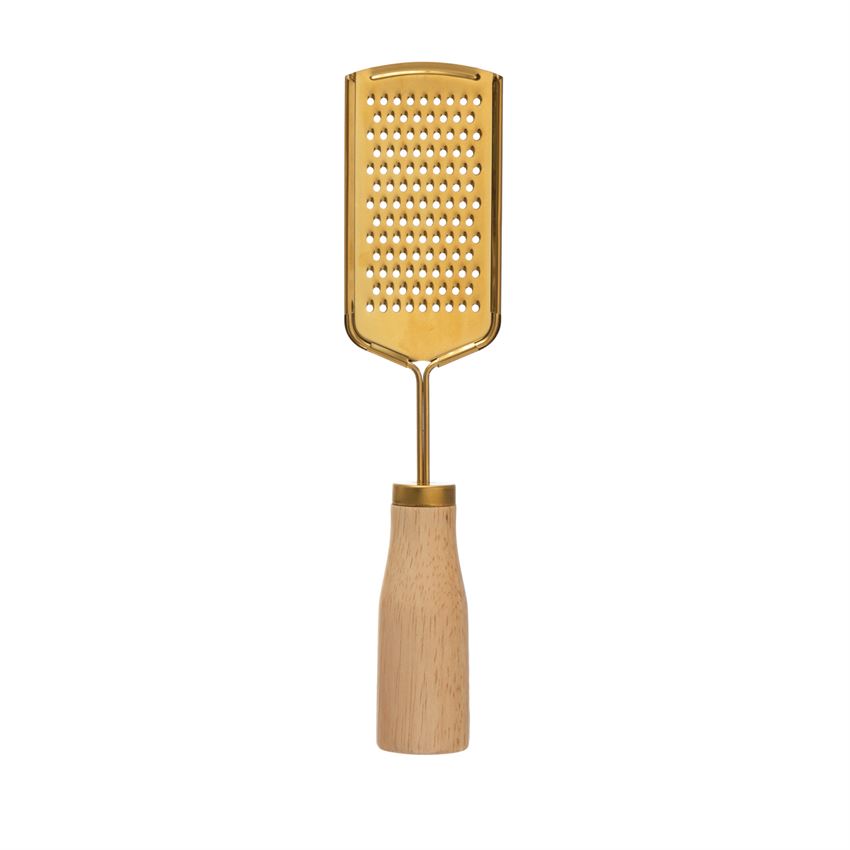 Standing Stainless Steel Grater With Wood Handle, Gold Finish