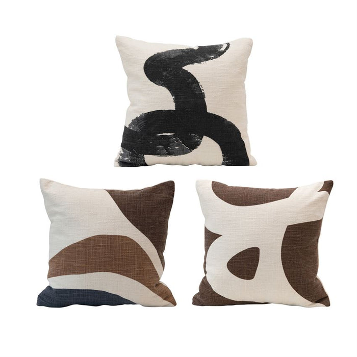 Cotton Pillow With Abstract Design, Multi Color, 3 Styles