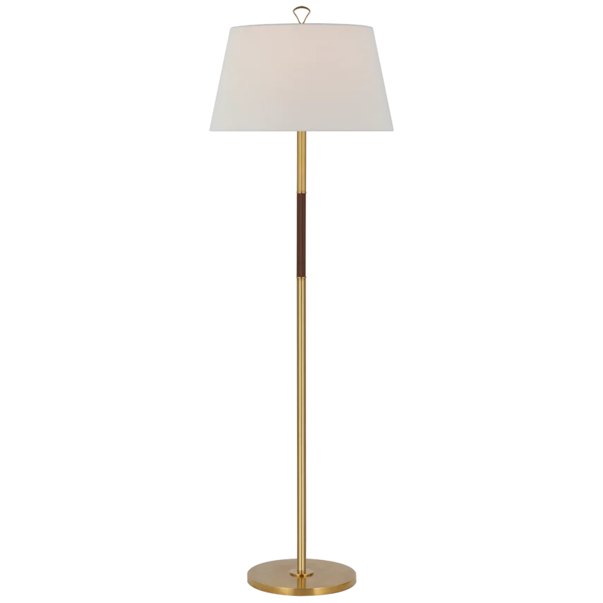 Griffin Large Floor Lamp, Brass and Leather