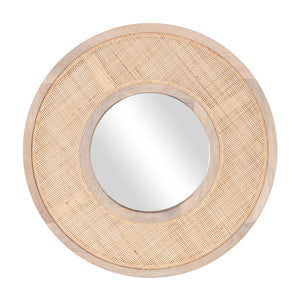 Everly 24" Round Mirror, Wood/Cane