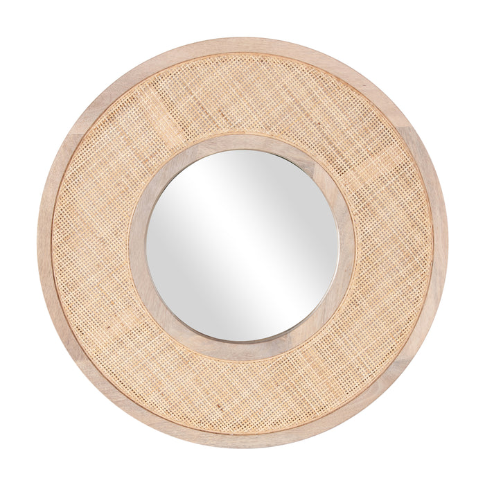 Everly 24" Round Mirror, Wood/Cane