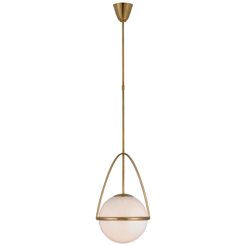 Lisette Medium Globe Pendant, Brass with White Glass