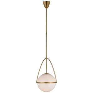 Lisette Medium Globe Pendant, Brass with White Glass