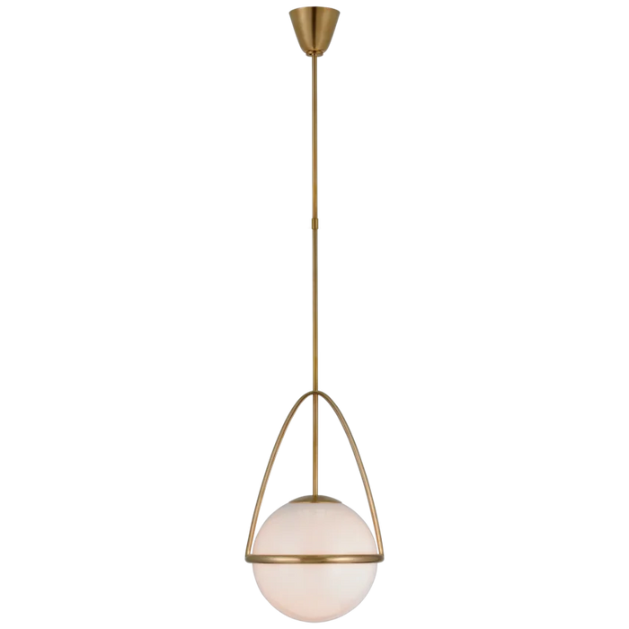 Lisette Medium Globe Pendant, Brass with White Glass