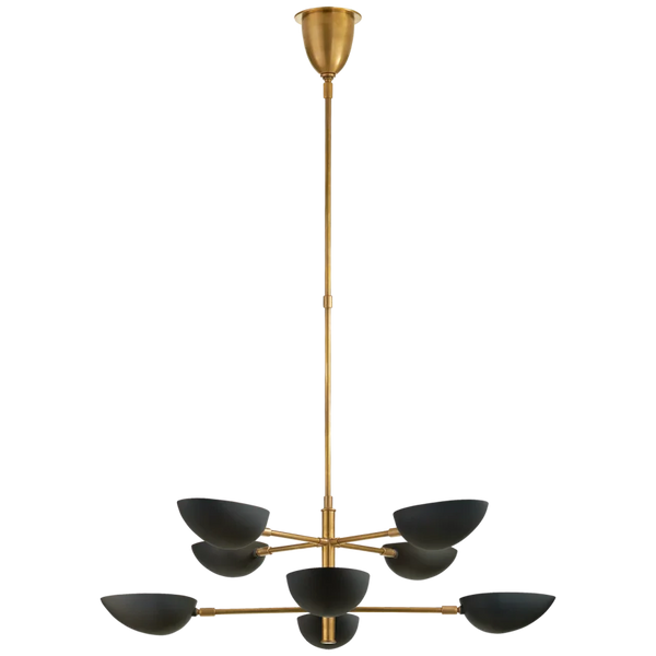 Graphic Large Two-Tier Chandelier, Brass with Black Shades