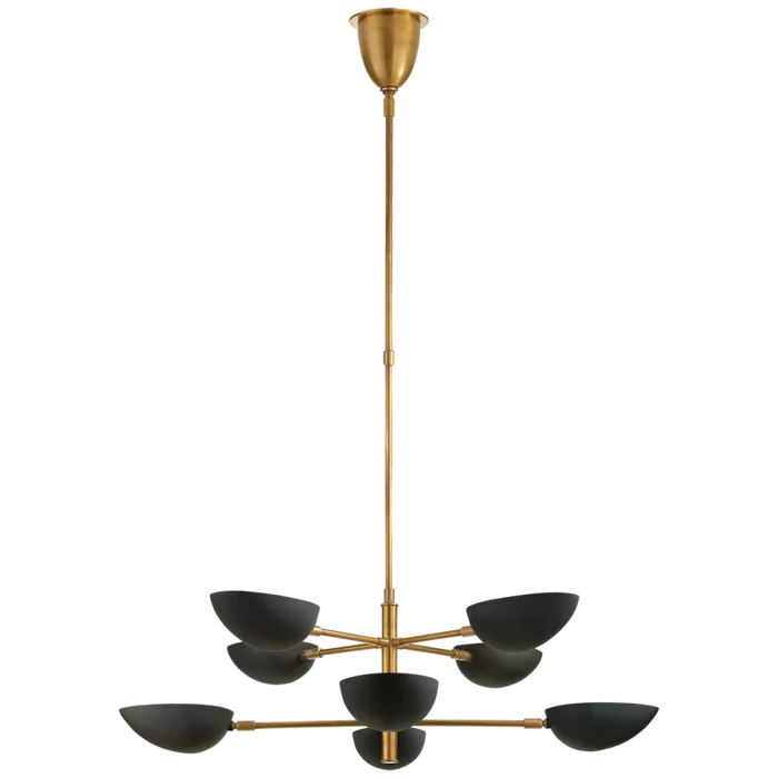 Graphic Large Two-Tier Chandelier, Brass with Black Shades