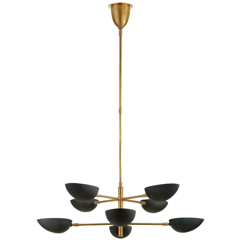 Graphic Large Two-Tier Chandelier, Brass with Black Shades