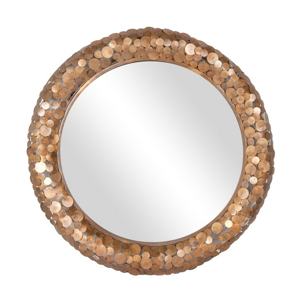 Sawyer 32" Round Mirror, Antique Brass