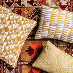 Patola Saffron Linen Cushion. 12" x 18"