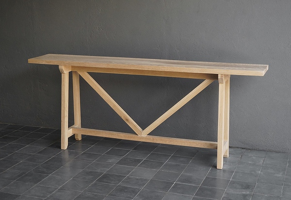 Oak French Farm Console, 84"L x 15"W x 34"H