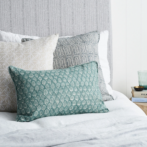 Scopello  Celadon Linen Cushion. 14" x 22"