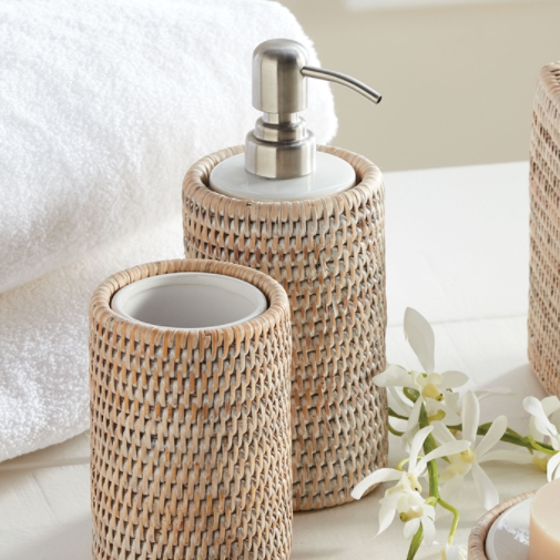 Burma Rattan Soap Dispenser, Whitewash