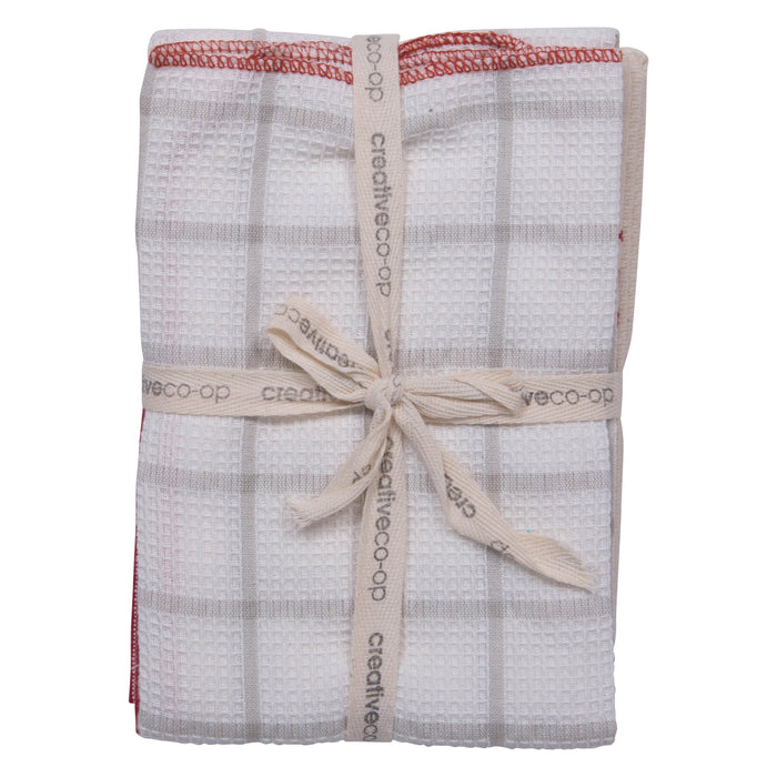 Red Woven Cotton Tea Towels, Set of 3