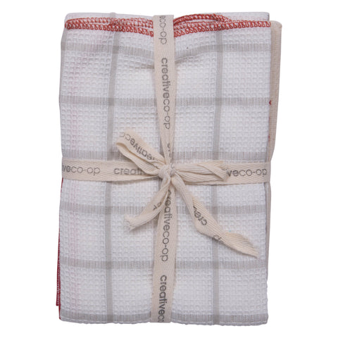 Red Woven Cotton Tea Towels, Set of 3