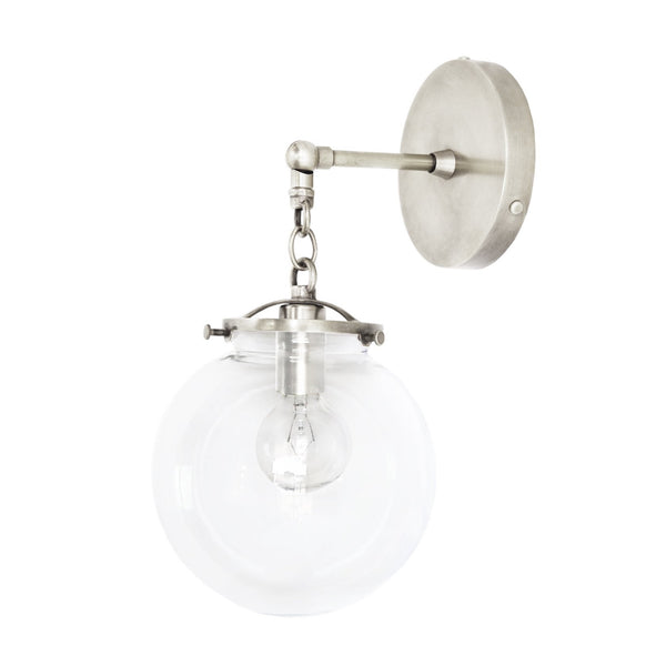 Beaumont Wall Sconce, Polished Nickel and Clear Glass Globe