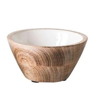 Enameled Mango Wood Bowl, White
