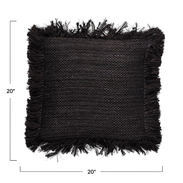 Black Jute Pillow with Frayed Trim