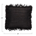 Black Jute Pillow with Frayed Trim