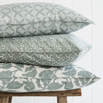Flores Celadon Linen Cushion, 22" x 22"