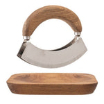 Acacia Wood & Stainless Steel Mezzaluna w/ 8" Square Cutting Board, Set of 2