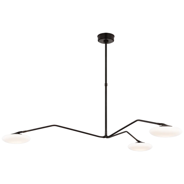 Brindille Extra Large Three Light Chandelier, Gun Metal and White Glass