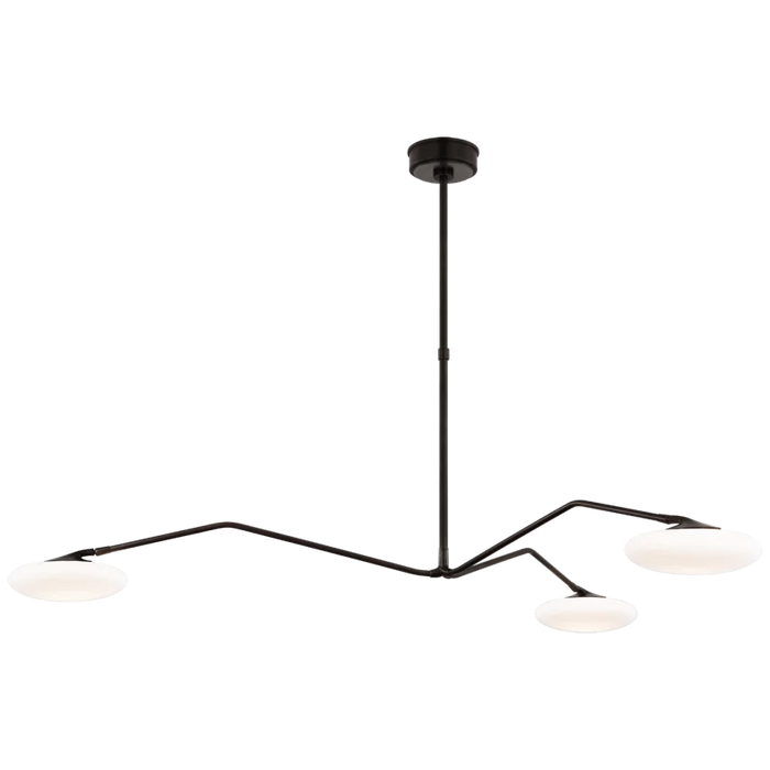 Brindille Extra Large Three Light Chandelier, Gun Metal and White Glass