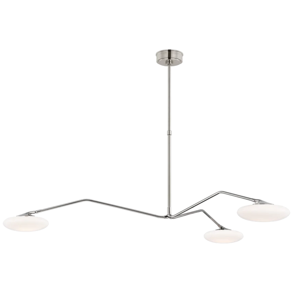 Brindille Extra Large Three Light Chandelier, Polished Nickel with White Glass