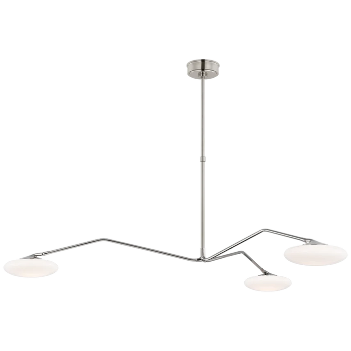 Brindille Extra Large Three Light Chandelier, Polished Nickel with White Glass